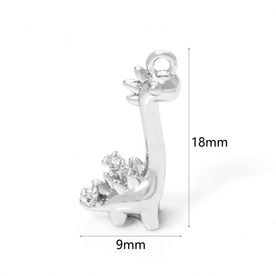 Immagine di 2 PCs Eco-friendly Brass Charms Real Platinum Plated Dinosaur Animal 3D Clear Cubic Zirconia 18mm x 9mm