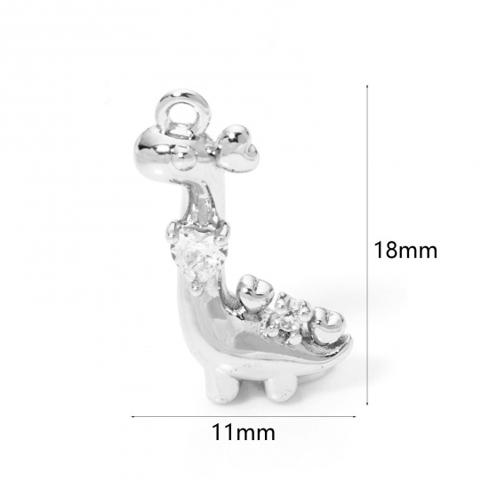 Immagine di 2 PCs Eco-friendly Brass Charms Real Platinum Plated Dinosaur Animal 3D Clear Cubic Zirconia 18mm x 11mm