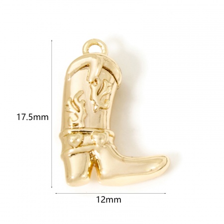 Imagen de 1 Unidad Respetuoso del Medio Ambiente Latón Vaquero del Oeste Colgantes Bota 18K Oro Real Chapado 3D 17.5mm x 12mm