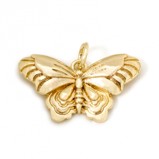 Picture of 2 PCs Eco-friendly Brass Charms 18K Real Gold Plated Butterfly Animal 21mm x 15mm