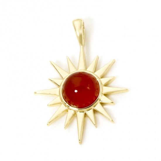 1 Piece Brass Galaxy Charm Pendant 18K Gold Plated Sun With Resin Cabochons 29mm x 21mm の画像