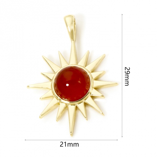 1 Piece Brass Galaxy Charm Pendant 18K Gold Plated Sun With Resin Cabochons 29mm x 21mm の画像