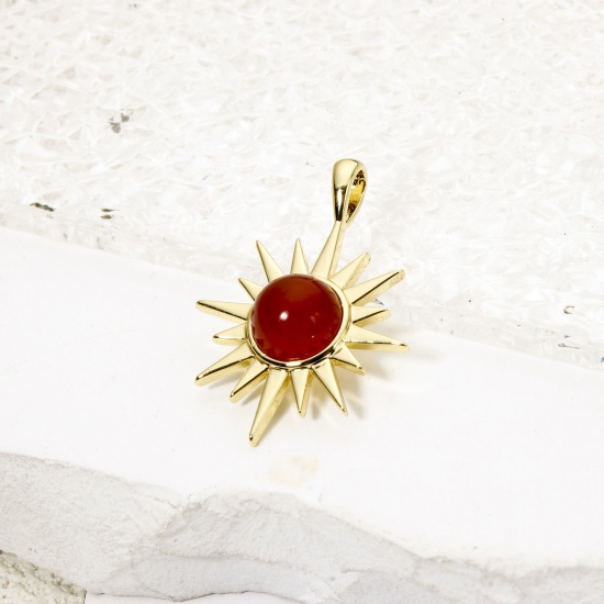 1 Piece Brass Galaxy Charm Pendant 18K Gold Plated Sun With Resin Cabochons 29mm x 21mm の画像