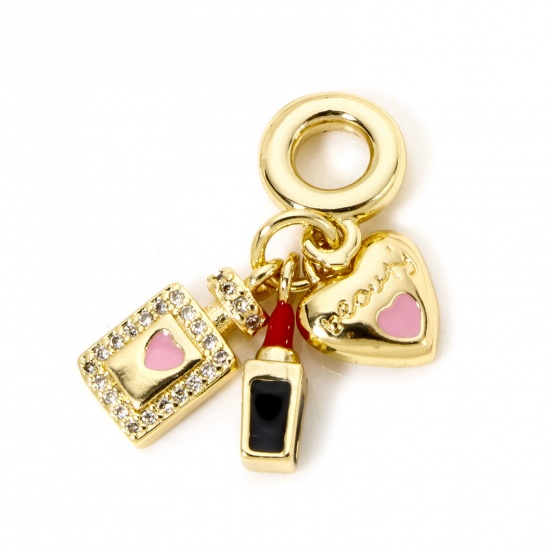 Picture of 1 Piece ( 3 PCs/Set) Brass Travel Charms 18K Real Gold Plated Lipstick Heart Enamel 3cm