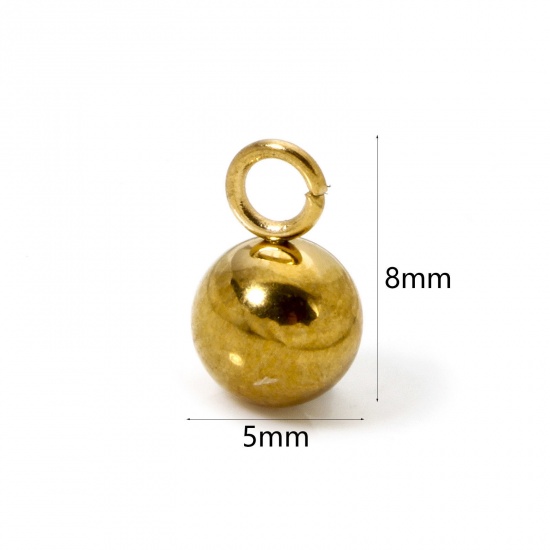 Image de 20 Pcs Breloques en 304 Acier Inoxydable Revêtement sous Vide PVD Respectueux de l'Environnement Balle Plaqué Or Véritable 18K 3D 8mm x 5mm