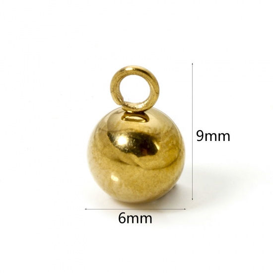 Image de 20 Pcs Breloques en 304 Acier Inoxydable Revêtement sous Vide PVD Respectueux de l'Environnement Balle Plaqué Or Véritable 18K 3D 9mm x 6mm