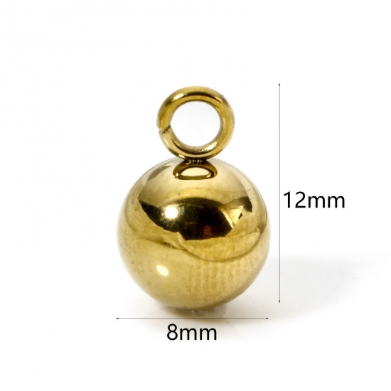 Image de 20 Pcs Breloques en 304 Acier Inoxydable Revêtement sous Vide PVD Respectueux de l'Environnement Balle Plaqué Or Véritable 18K 3D 12mm x 8mm