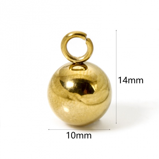 Image de 20 Pcs Breloques en 304 Acier Inoxydable Revêtement sous Vide PVD Respectueux de l'Environnement Balle Plaqué Or Véritable 18K 3D 14mm x 10mm