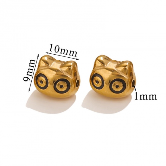 Immagine di 1 Piece Eco-friendly PVD Vacuum Plating 304 Stainless Steel Christmas Beads For DIY Jewelry Making Cat Animal 18K Gold Plated Black Enamel 10mm x 9mm