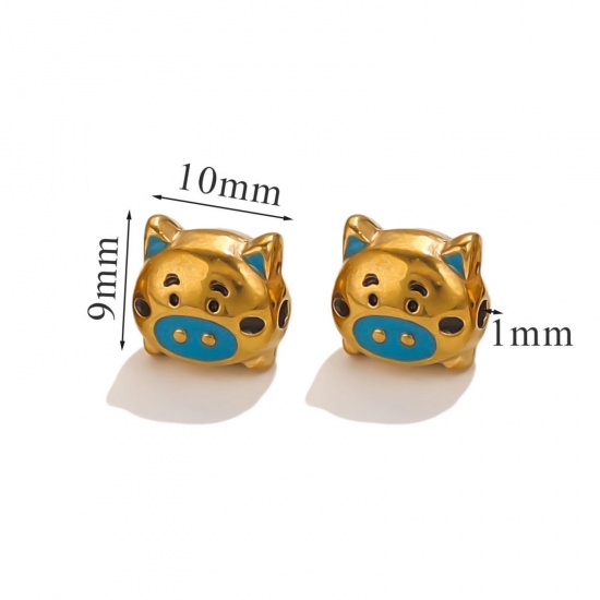 Immagine di 1 Piece Eco-friendly PVD Vacuum Plating 304 Stainless Steel Christmas Beads For DIY Jewelry Making Pig Animal 18K Gold Plated Enamel 10mm x 9mm