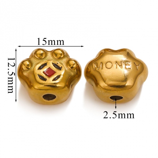 Immagine di 1 Piece Eco-friendly PVD Vacuum Plating 304 Stainless Steel Christmas Beads For DIY Jewelry Making Bear's Paw 18K Gold Plated Red Copper Cash Coin Enamel 15mm x 12.5mm