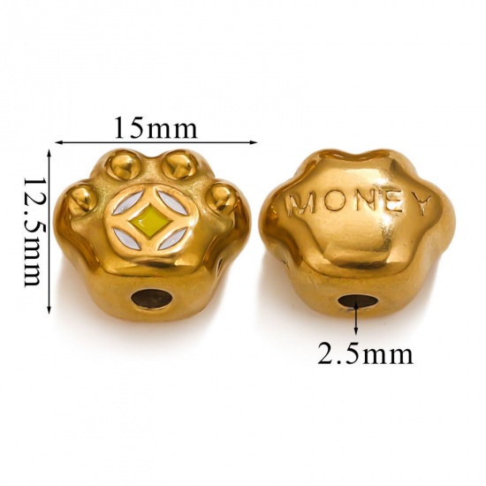 Immagine di 1 Piece Eco-friendly PVD Vacuum Plating 304 Stainless Steel Christmas Beads For DIY Jewelry Making Bear's Paw 18K Gold Plated Yellow Copper Cash Coin Enamel 15mm x 12.5mm