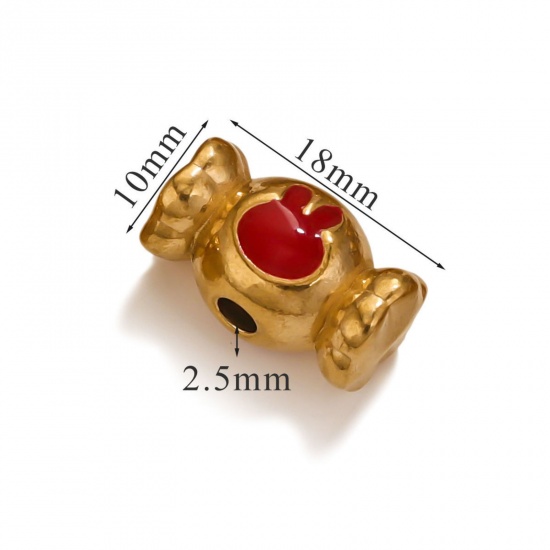 Immagine di 1 Piece Eco-friendly PVD Vacuum Plating 304 Stainless Steel Christmas Beads For DIY Jewelry Making Candy 18K Gold Plated Red Rabbit Enamel 18mm x 10mm