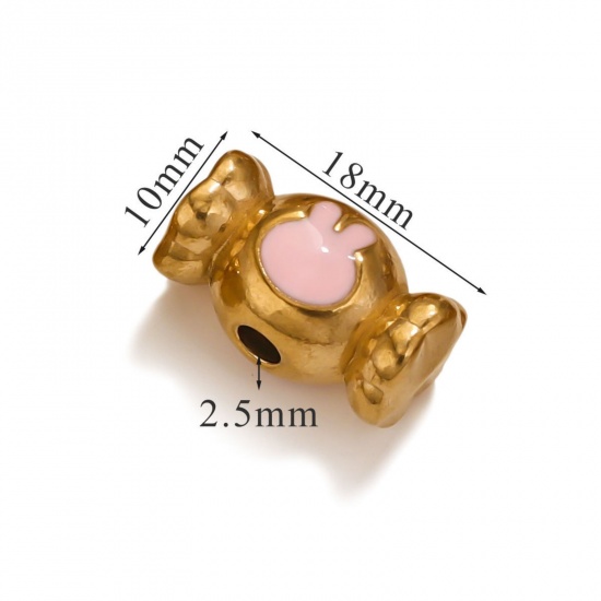 Immagine di 1 Piece Eco-friendly PVD Vacuum Plating 304 Stainless Steel Christmas Beads For DIY Jewelry Making Candy 18K Gold Plated Pink Rabbit Enamel 18mm x 10mm