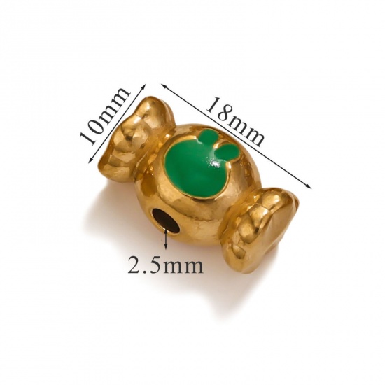 Immagine di 1 Piece Eco-friendly PVD Vacuum Plating 304 Stainless Steel Christmas Beads For DIY Jewelry Making Candy 18K Gold Plated Green Rabbit Enamel 18mm x 10mm