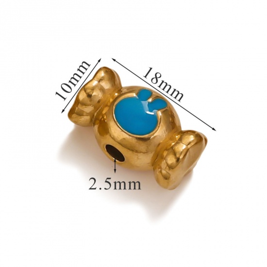 Immagine di 1 Piece Eco-friendly PVD Vacuum Plating 304 Stainless Steel Christmas Beads For DIY Jewelry Making Candy 18K Gold Plated Blue Rabbit Enamel 18mm x 10mm