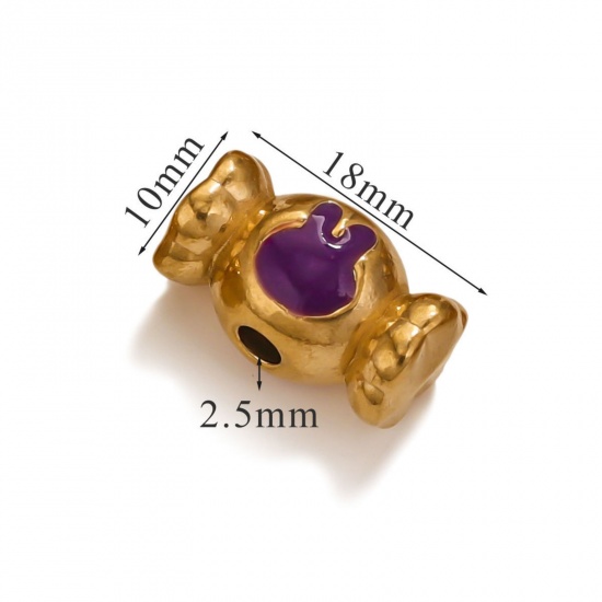 Immagine di 1 Piece Eco-friendly PVD Vacuum Plating 304 Stainless Steel Christmas Beads For DIY Jewelry Making Candy 18K Gold Plated Purple Rabbit Enamel 18mm x 10mm