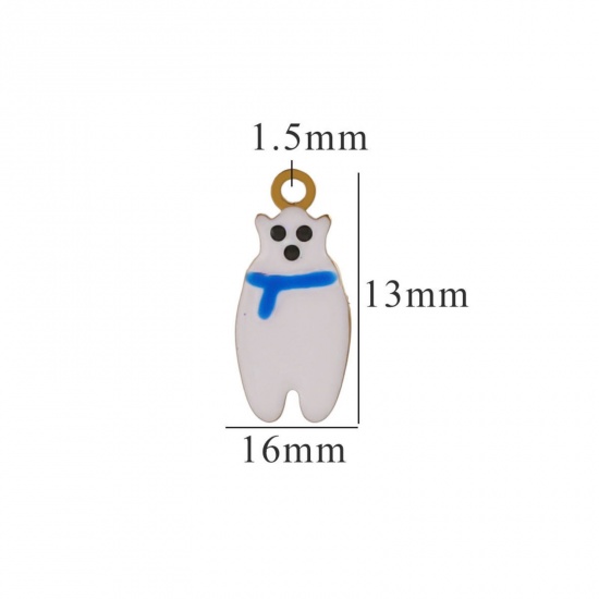 Picture of 2 PCs Vacuum Plating 304 Stainless Steel Charms Gold Plated Christmas Snowman Enamel 16mm x 13mm