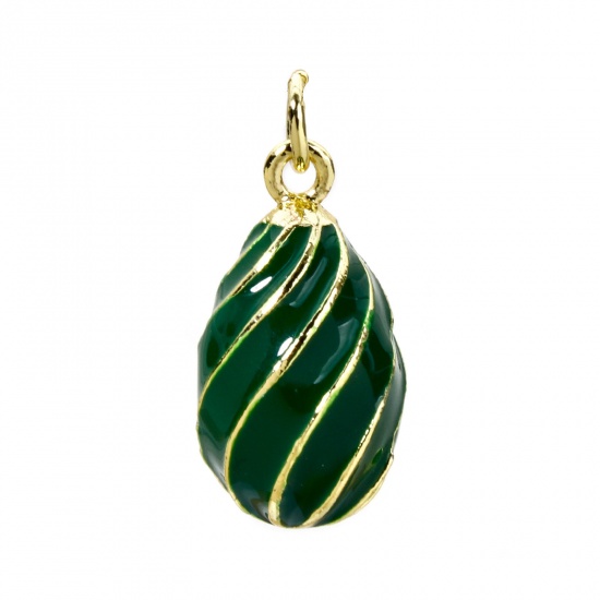 Изображение 1 Piece Brass Easter Day Charms 18K Gold Plated Green Egg Spiral Enamel 22mm x 11mm