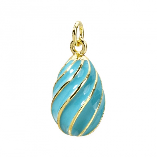 Изображение 1 Piece Brass Easter Day Charms 18K Gold Plated Green Blue Egg Spiral Enamel 22mm x 11mm