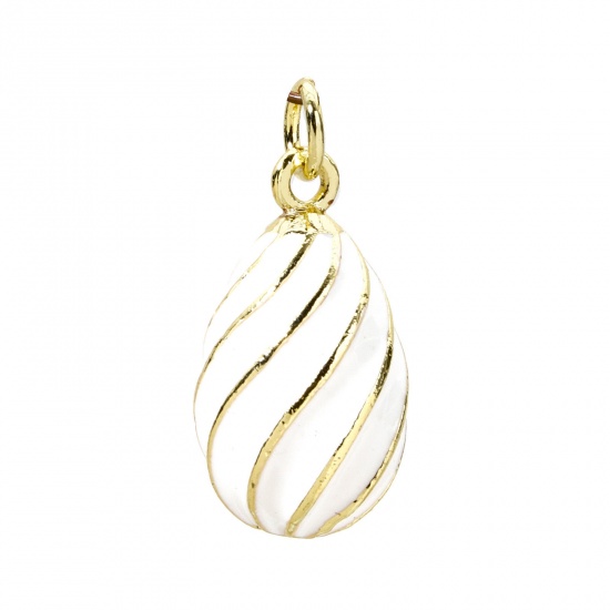 Изображение 1 Piece Brass Easter Day Charms 18K Gold Plated White Egg Spiral Enamel 22mm x 11mm