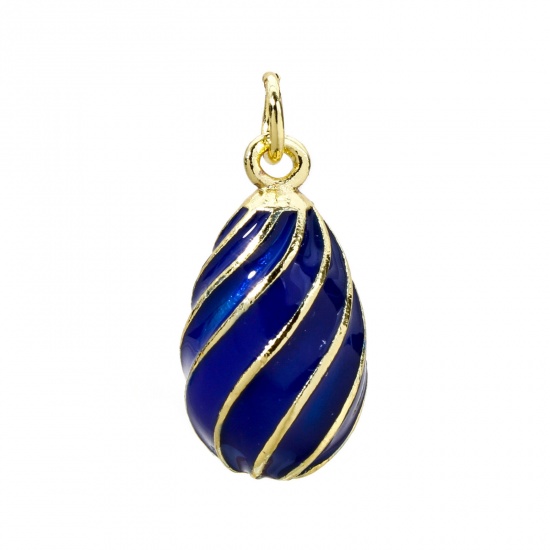 Изображение 1 Piece Brass Easter Day Charms 18K Gold Plated Dark Blue Egg Spiral Enamel 22mm x 11mm