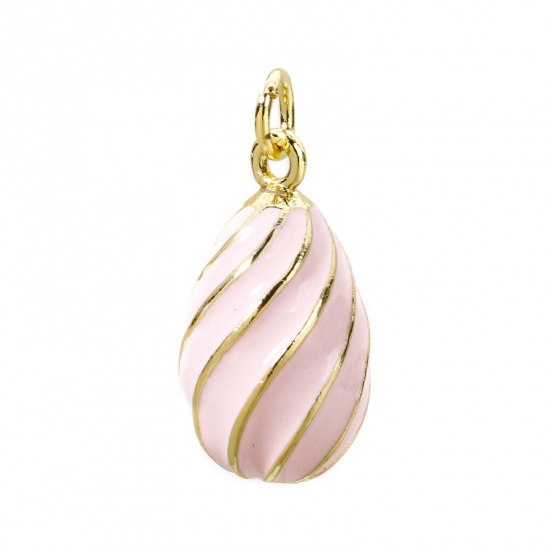 Изображение 1 Piece Brass Easter Day Charms 18K Gold Plated Pink Egg Spiral Enamel 22mm x 11mm