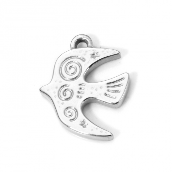 Picture of 2 PCs Eco-friendly PVD Vacuum Plating 304 Stainless Steel Charms Silver Tone Swallow Bird Spiral 21mm x 16mm