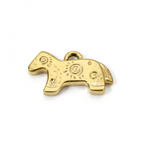 Imagen de 2 Unidades Recubrimiento al Vacío PVD Ecológico 304 Acero Inoxidable Colgantes Caballo 18K Oro Real Chapado 18.5mm x 11mm