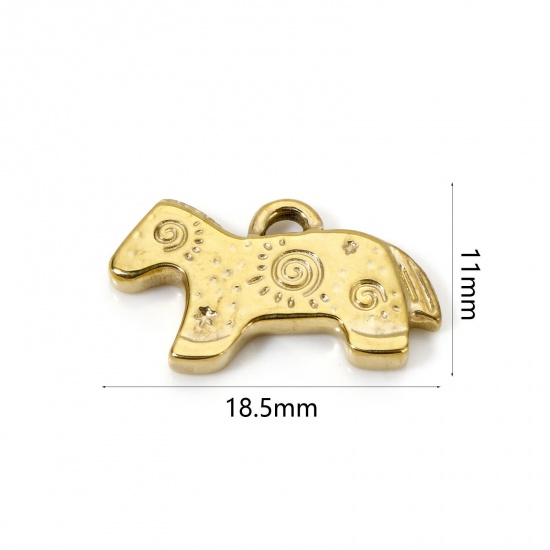 Imagen de 2 Unidades Recubrimiento al Vacío PVD Ecológico 304 Acero Inoxidable Colgantes Caballo 18K Oro Real Chapado 18.5mm x 11mm