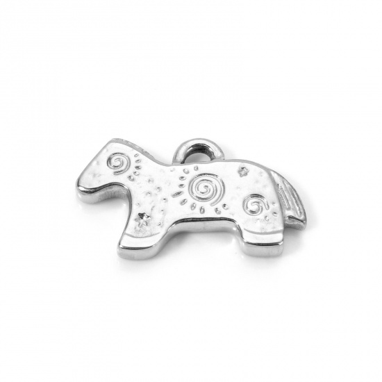 Imagen de 2 Unidades Recubrimiento al Vacío PVD Ecológico 304 Acero Inoxidable Colgantes Caballo Tono de Plata 18.5mm x 11mm
