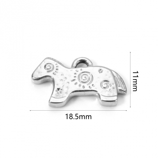 Imagen de 2 Unidades Recubrimiento al Vacío PVD Ecológico 304 Acero Inoxidable Colgantes Caballo Tono de Plata 18.5mm x 11mm