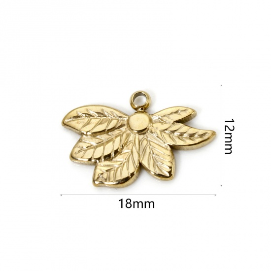 Picture of 2 PCs Eco-friendly PVD Vacuum Plating 304 Stainless Steel Flora Collection Charms Silver Tone Leaf 18mm x 12mm