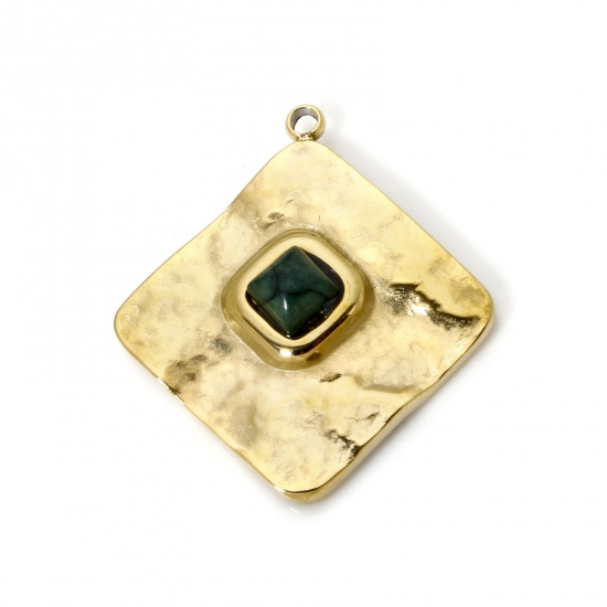 Imagen de 1 Unidad Recubrimiento al Vacío PVD Ecológico 304 Acero Inoxidable Colgantes Diamond 14K Oro Real Chapado Negro Con Cabochons de piedras preciosas sintéticas 24.5mm x 22mm