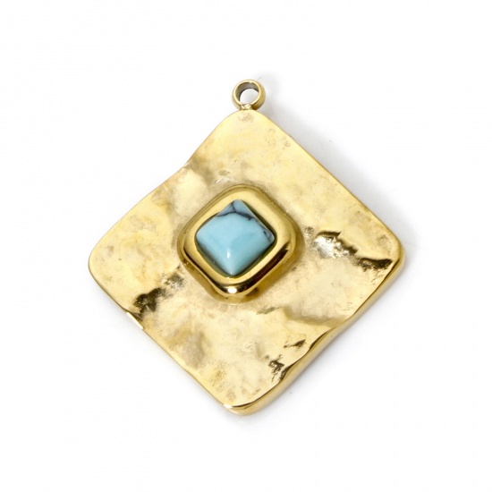 Imagen de 1 Unidad Recubrimiento al Vacío PVD Ecológico 304 Acero Inoxidable Colgantes Diamond 14K Oro Real Chapado Verde Azul Con Cabochons de piedras preciosas sintéticas 24.5mm x 22mm