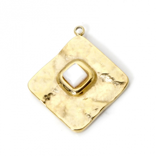 Imagen de 1 Unidad Recubrimiento al Vacío PVD Ecológico 304 Acero Inoxidable Colgantes Diamond 14K Oro Real Chapado Blanco Con Cabochons de piedras preciosas sintéticas 24.5mm x 22mm