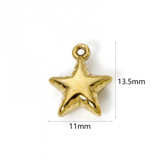 Picture of 2 PCs Eco-friendly PVD Vacuum Plating 304 Stainless Steel Galaxy Charms 18K Real Gold Plated Star 3D 13.5mm x 11mm