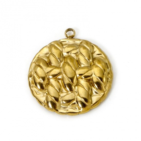 Immagine di 1 Pz Placcatura Sottovuoto PVD Ecologica 304 Acciaio Inossidabile Geometrico Ciondoli Tondo 18K Vero Oro Placcato Tessuto Strutturato 25mm x 22mm