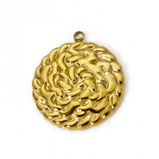 Immagine di 1 Pz Placcatura Sottovuoto PVD Ecologica 304 Acciaio Inossidabile Geometrico Ciondoli Tondo 18K Vero Oro Placcato Martellato 25mm x 22mm