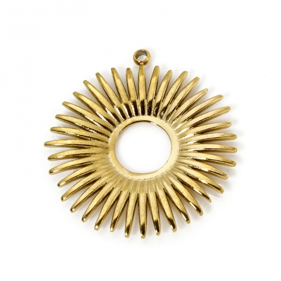Immagine di 1 Pz Placcatura Sottovuoto PVD Ecologica 304 Acciaio Inossidabile Geometrico Ciondoli Sole 18K Vero Oro Placcato Filigrana 27mm x 25mm