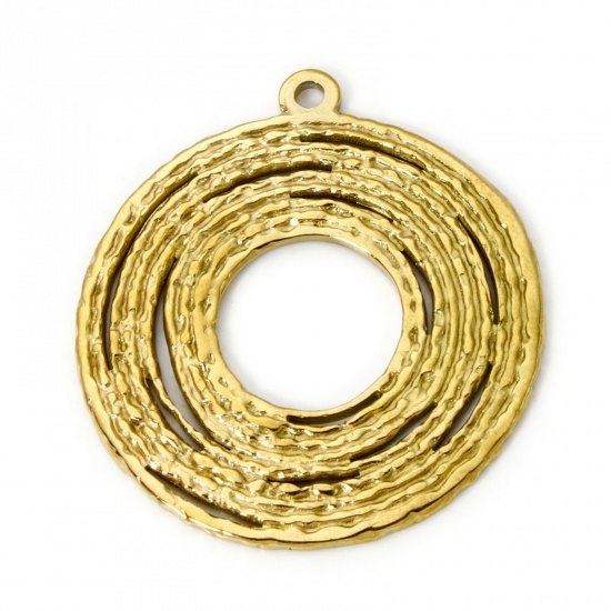 Immagine di 1 Pz Placcatura Sottovuoto PVD Ecologica 304 Acciaio Inossidabile Geometrico Ciondoli Pendenti Tondo 18K Vero Oro Placcato Struttura Filigrana 3.3cm x 3cm
