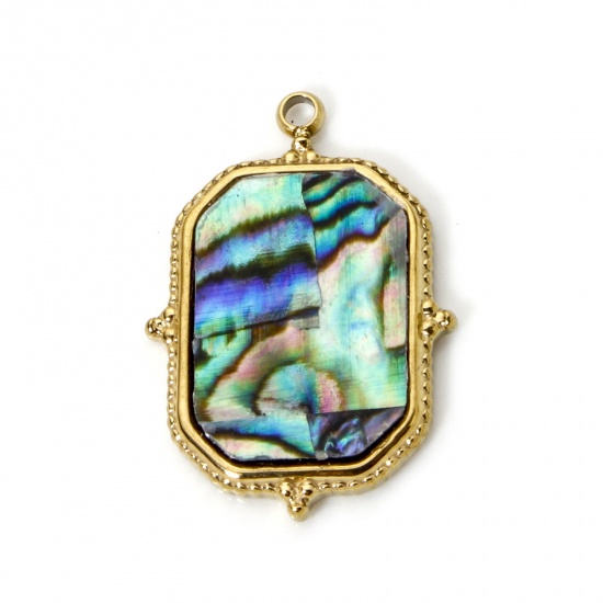 Picture of 1 Piece Eco-friendly PVD Vacuum Plating 304 Stainless Steel & Natural Shell Charms 18K Real Gold Plated Octagon