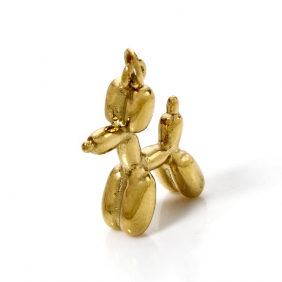 Bild von 1 Stück Umweltfreundliche PVD-Vakuumbeschichtung 304 Edelstahl Charms Hund 18K Echtgold plattiert 3D 21mm x 15mm