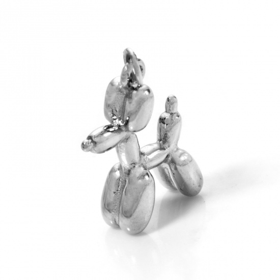 Bild von 1 Stück Umweltfreundliche PVD-Vakuumbeschichtung 304 Edelstahl Charms Hund Silberfarbe 3D 21mm x 15mm