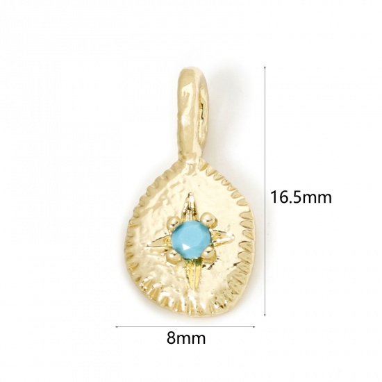 2 PCs Brass Galaxy Charms 18K Gold Plated Irregular Star Light Blue Cubic Zirconia 16.5mm x 8mm の画像