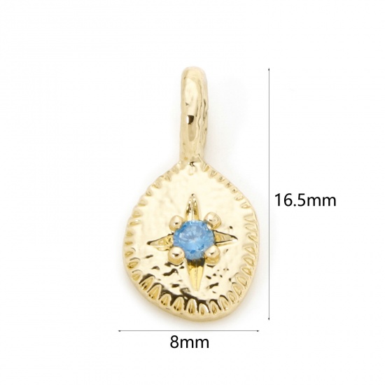 2 PCs Brass Galaxy Charms 18K Gold Plated Irregular Star Blue Cubic Zirconia 16.5mm x 8mm の画像