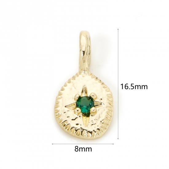 2 PCs Brass Galaxy Charms 18K Gold Plated Irregular Star Green Cubic Zirconia 16.5mm x 8mm の画像