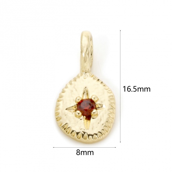 2 PCs Brass Galaxy Charms 18K Gold Plated Irregular Star Red Cubic Zirconia 16.5mm x 8mm の画像