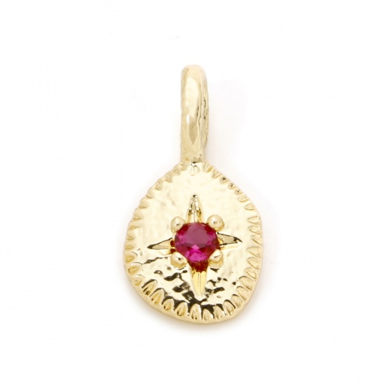 2 PCs Brass Galaxy Charms 18K Gold Plated Irregular Star Fuchsia Cubic Zirconia 16.5mm x 8mm の画像