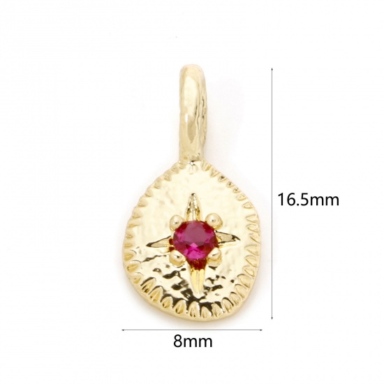 2 PCs Brass Galaxy Charms 18K Gold Plated Irregular Star Fuchsia Cubic Zirconia 16.5mm x 8mm の画像